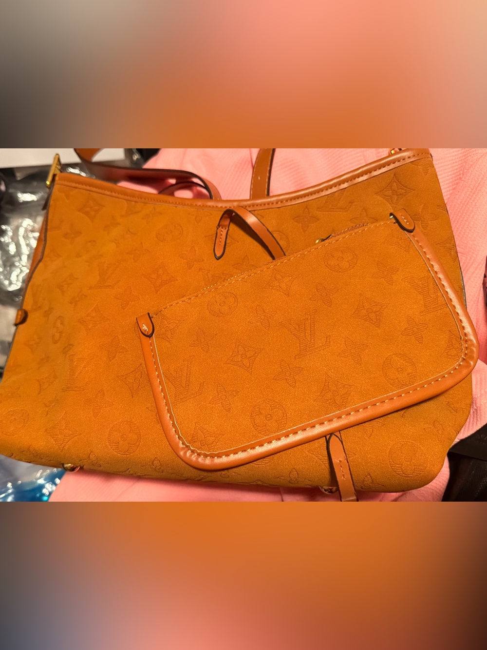 Designer Orange Suede Crossbody Never Full Bag